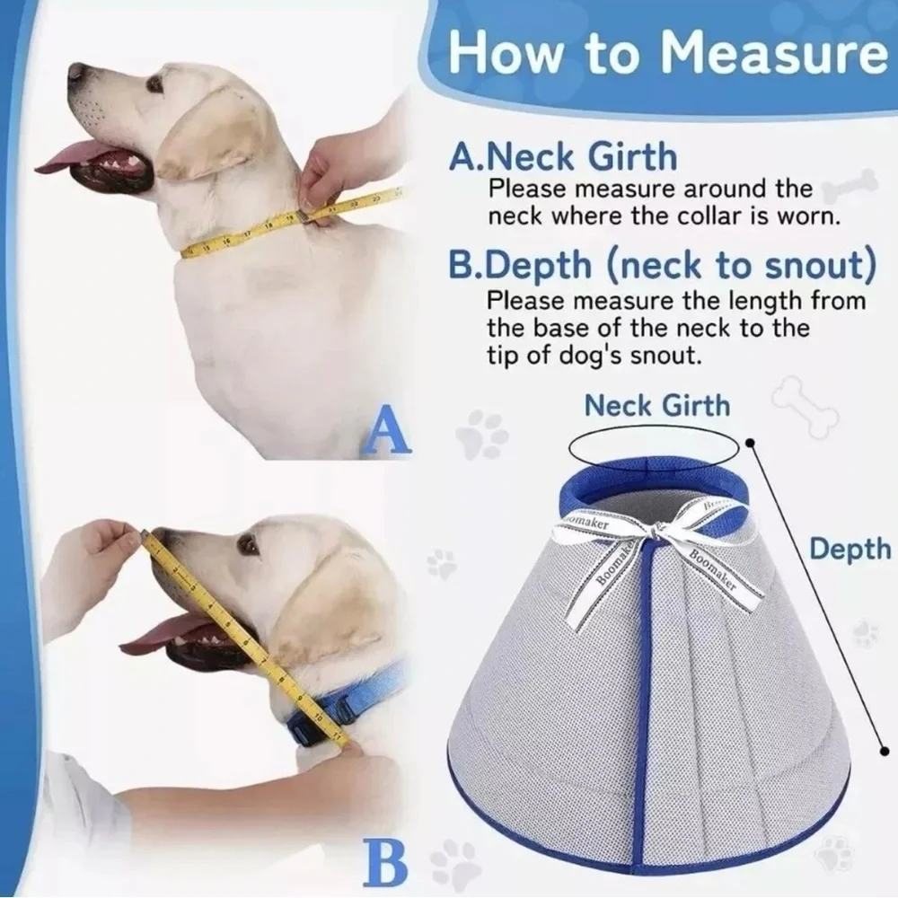 NWT Boomaker Extra Soft Dog Cone After Surgery Blue Elizabethan Collar, Small